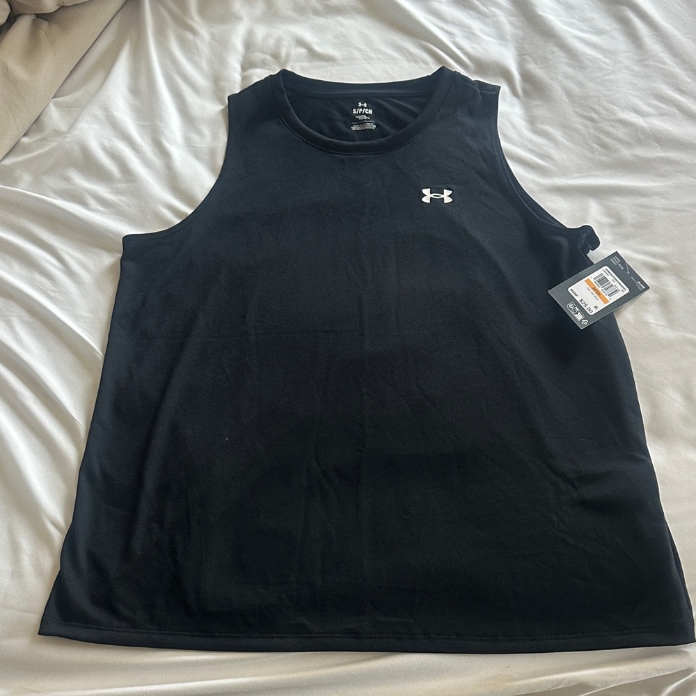 Under Armour Black Muscle Tank with White Logo